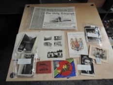 A collection of Ephemera including reproduction Daily Telegraph sinking of the Titanic, vintage