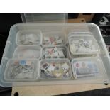 A box of GB & World Kiloware, all in individual plastic boxes, many thousand stamps