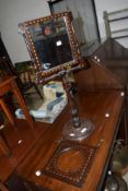A 19th Century mahogany toilet mirror , having bowl support and inlaid decoration