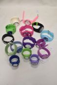 Fifteen bright coloured watches, iincluding snap bands.