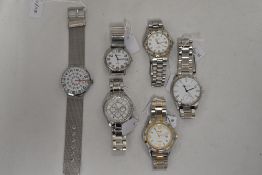 Six mens watches having silver tone faces including Ravel and Sekonda.