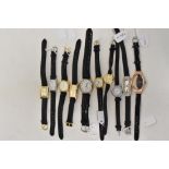 Ten ladies/girls fashion watches, all with black straps.