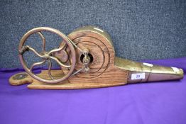 A set of early 20th century Westmorland butlers fire bellows in oak and brass