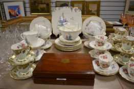 A selection of fine tea service including Crescent, Paragon and New Chelsea Alicia