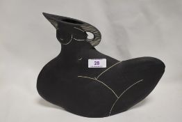 A Modern Art studio pottery vase by Jude Jelfs, black ceramic body with a nude female design. Having