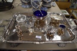 A fine 20th century butlers serving tray with a selection of silver plated serving wares