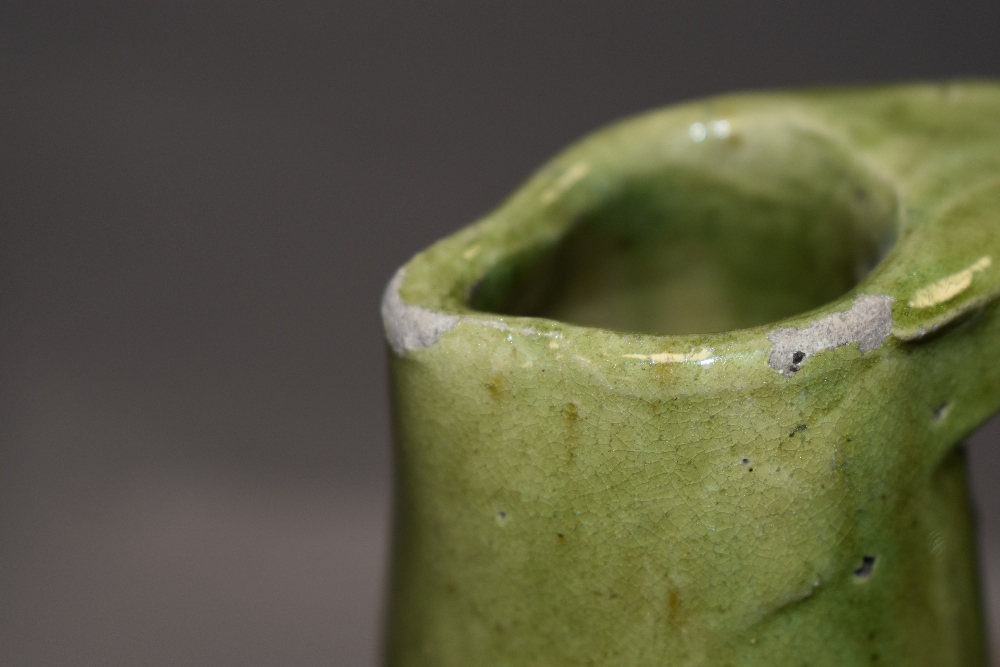 Two Arts and Crafts era studio pottery pieces both having olive green glazes both unsigned - Image 2 of 2