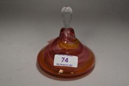 A mid century studio art Top Glass Stuart Fletcher scent bottle with pink and yellow hue swirl body