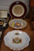 Three Royal Coronation display plates including Crown Ducal Queen Elizabeth, Paragon King George and