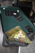 A modern portable poker or card games table with counters and tokens