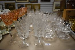 A selection of modern clear cut glass wares including four Stuart wine glasses, six small Stuart