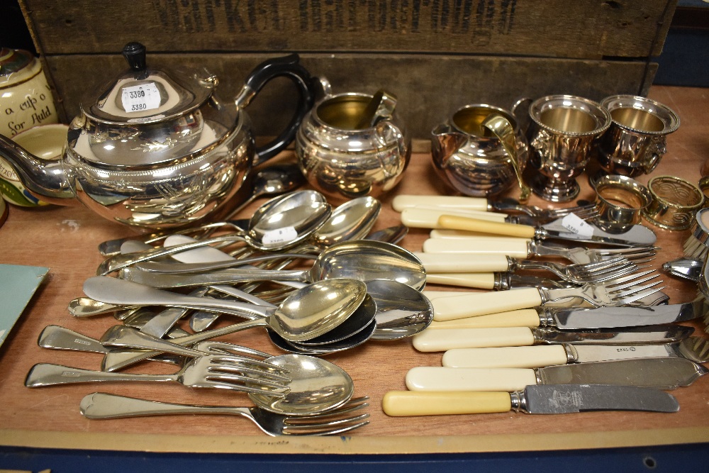 A selection of 20th century cutlery and flatwares with a Sheffield silver plated tea set - Image 2 of 3