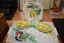 A selection of mid century Italian salad and snack dishes with two lemon form dishes and 11 lemon