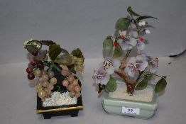 Two vintage mid century stone leaf bonsai style tree ornaments