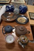A selection of 20th century oriental Chinese and Japanese items including Canton tea bowl, Zisha
