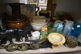 A large selection of vintage ceramics and glass wares including two Art Deco Elephants, Bretby
