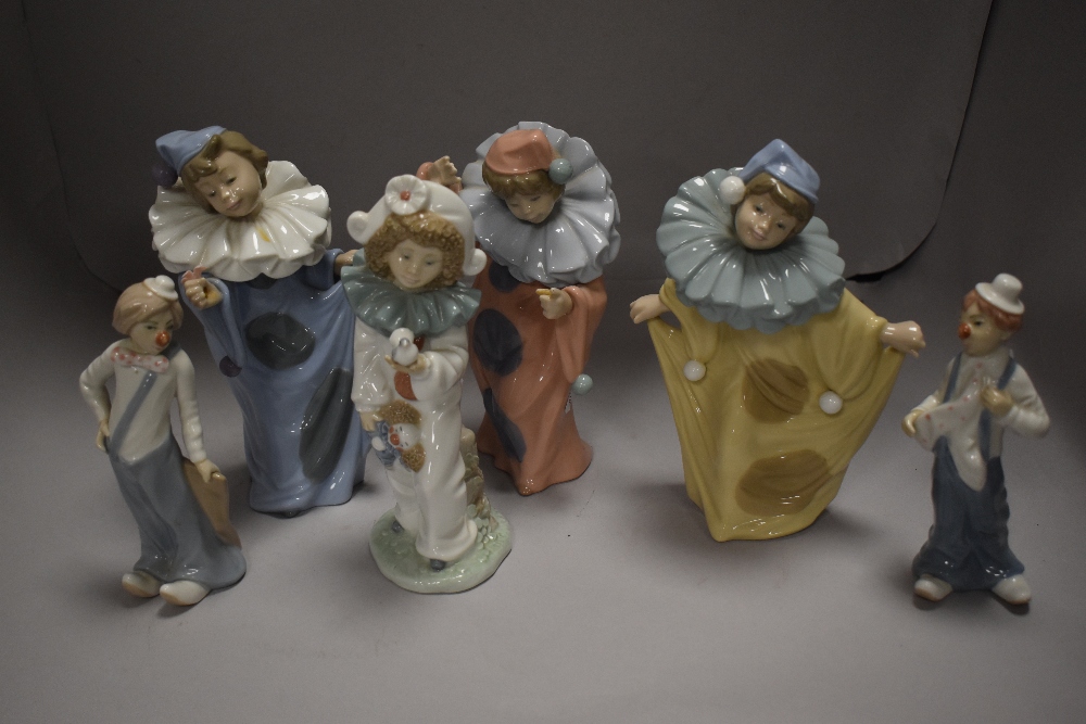 Six modern Spanish clown figures including Nao and Cas A Des. Damage to hands