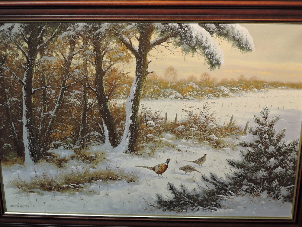 (20th century) an oil painting, autumnal woodland and river, indistinctly signed, 48 x 99cm, framed, - Image 3 of 3