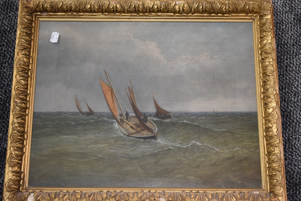Alexander Webster, (1841-1913), an oil painting, sailing smacks in stormy sea, signed, 38 x 48cm,