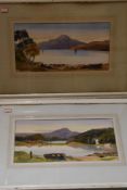 W B Grant, (20th century), a pair of watercolours, Lake landscapes, signed, 18 x 38cm, mounted white