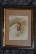Langley, (19th century), a watercolour, cockerel head, 16 x 12cm, mounted framed and glazed, 28 x