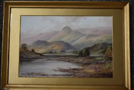 D Watts, (20th century), a gouache painting, Rydal Water, signed, 25 x 38cm, gilt effect mounted