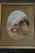 Robert Thornton Wilding, (19th/20th century), a watercolour, oval, thatched farmstead, signed and