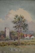 William Woodhouse, (1857-1905), a watercolour, village church , possibly Silverdale, signed, 21 x