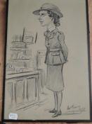 Pat Rooney, (20th century), a sketch, 1940's military lady, signed and dated 1942, 36 x 25cm,