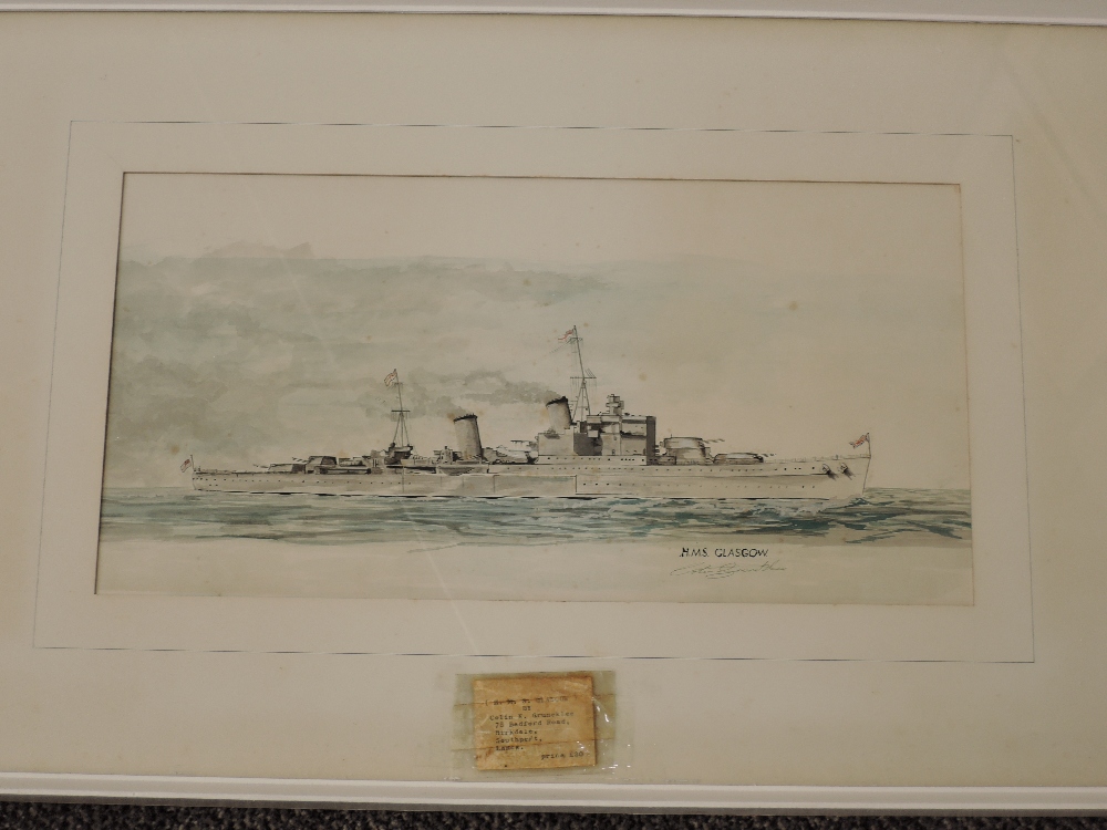 Colin K Gruneklee, (20th century), two watercolours, HMS Glasgow, signed, 25 x 49cm, mounted - Image 2 of 2