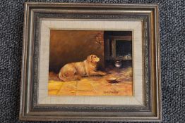 Donna Crawshaw, (contemporary), an oil painting, dog study, signed, 19 x 24cm, hessian mounted and