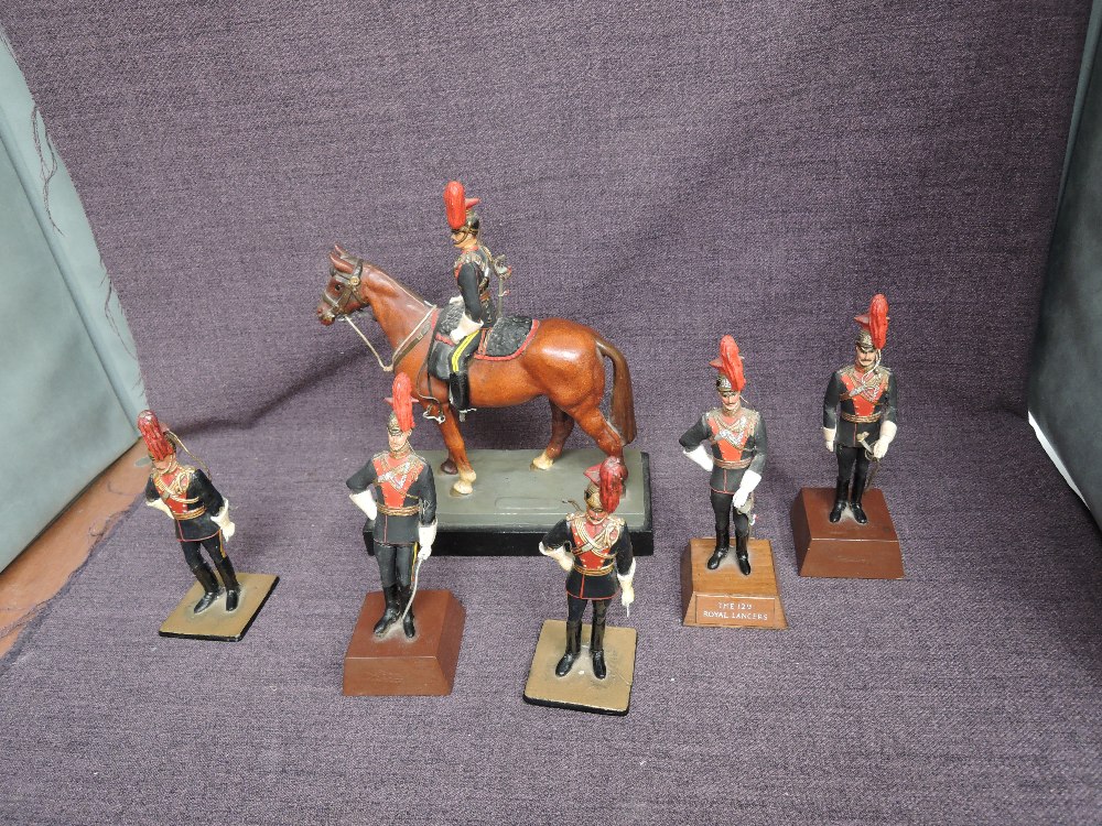 Five Centry Box painted Models, 12th Royal Lancers, most af and a similar model on horse back also