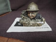 A WW2 period Inkwell, plaster Soliders head and shoulders with Bayonet and Helmet, Le Bleuet, Blue