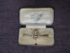 A 9ct Gold York and Lancaster Sweetheart Broach in fitted leather case