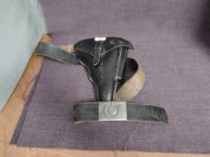 A German WW2 Waffen SS Leather Belt and Buckle with a P38 Holster