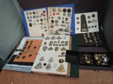 A tin and three albums of Buttons and Badges including Military Royal Indian Army Service Corps,