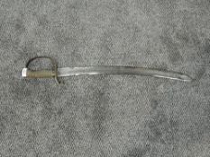 A Victorian Police Sworn having steel stirrup guard, ribbed shark skin grip, single edge blade and