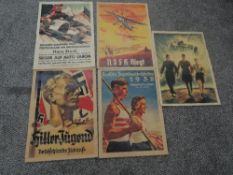 Five German Propoganda Reproduction Posters including Athletics, NSFK, Auto Union etc