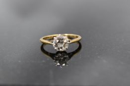 An old cut diamond solitaire ring, approx 1ct in an eight claw setting on a gold loop, no marks,