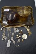 A small selection of silver including 1977 silver jubilee ingot pendant, two bracelets and charms, a