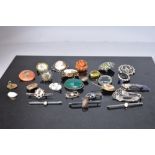 A selection of vintage brooches including silver, enamelled, diamante, cameo etc