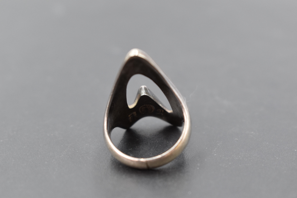A Georg Jensen silver ring of stylised open heart form, model no: 89, size N - Image 3 of 3