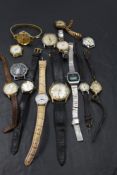 A selection of wrist watches including Casio digital, Timex, Sada, etc