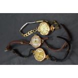 Two ladies vintage 9ct rose gold wrist watches, both having Arabic numeral dials and leather