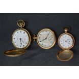 Three gold plated top wound pocket watches including a small full hunter by Tavannes, no:3002743,