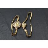 Two ladies vintage gold wrist watches, 9ct & 14ct, both on rolled gold bracelet straps, (AF) GW