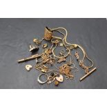 A selection of 9ct gold and yellow metal scrap jewellery, gross weight approx 60g