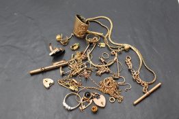 A selection of 9ct gold and yellow metal scrap jewellery, gross weight approx 60g