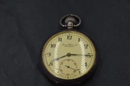 A silver top wound pocket watch marked James Wadsworth Manchester, having Arabic numeral dial with
