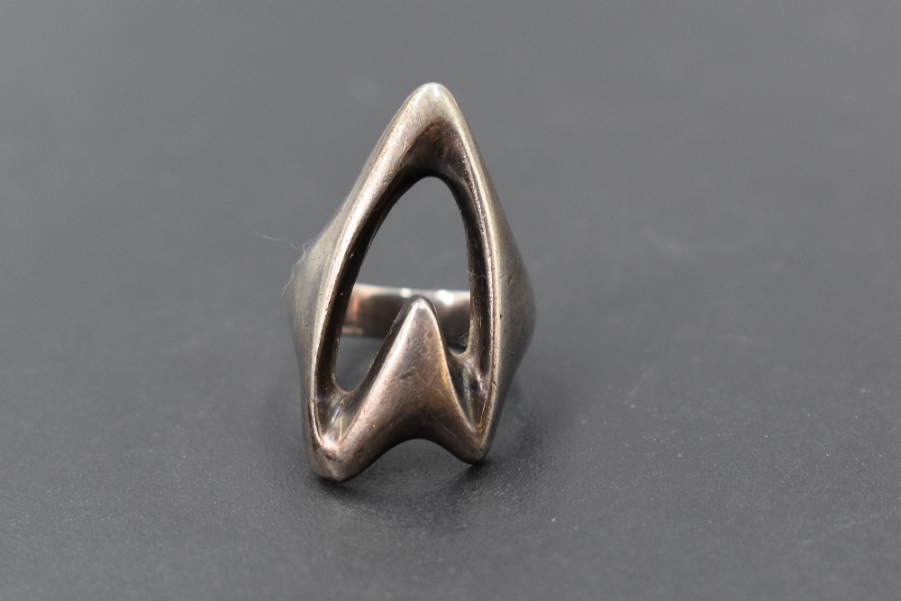 A Georg Jensen silver ring of stylised open heart form, model no: 89, size N